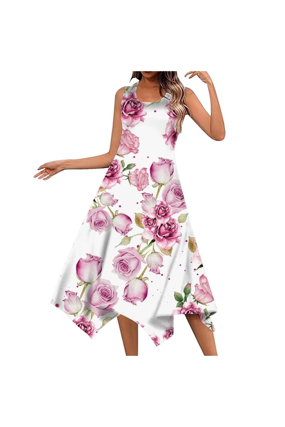 Women's Casual Summer Dress Sleeveless Handkerchief Hem Long Tank Dress Beach Dress With Pockets