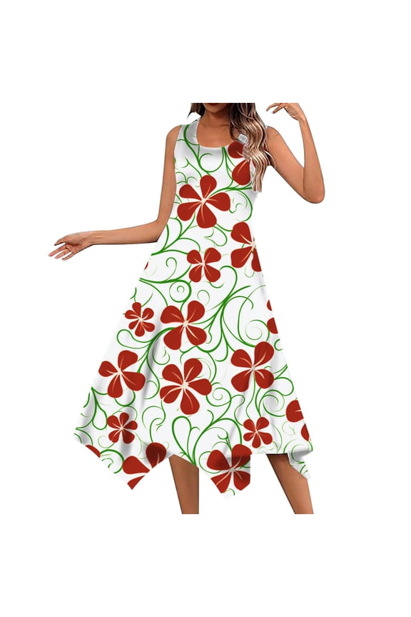 Women's Casual Summer Dress Sleeveless Handkerchief Hem Long Tank Dress Beach Dress With Pockets