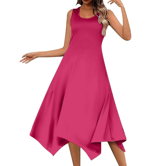 Women's Casual Summer Dress Sleeveless Handkerchief Hem Long Tank Dress Beach Dress With Pockets