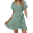 thumbnail image 1 of Women's Casual Summer Dress Square Neck Flounce Hem Basic Solid Outfit For Everyday Spring Travel Comfortable Lightweight Breathable, 1 of 2