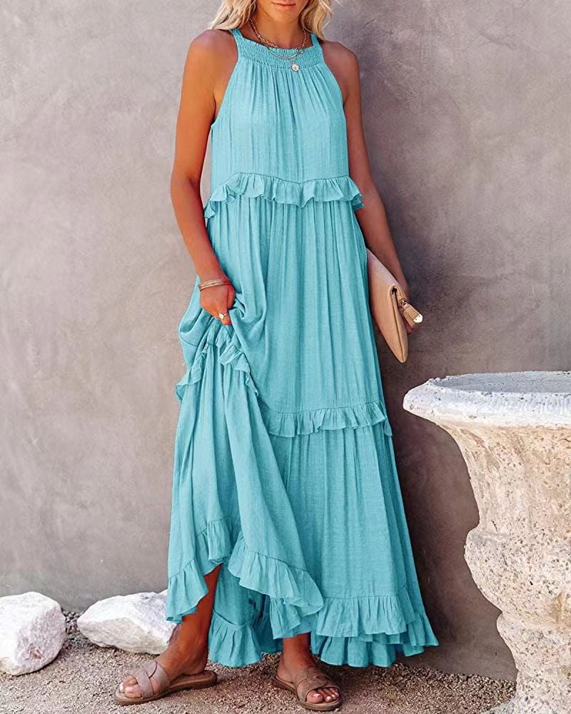 Women s Casual Summer Dresses Sleeveless Halter Neck Sun Dress