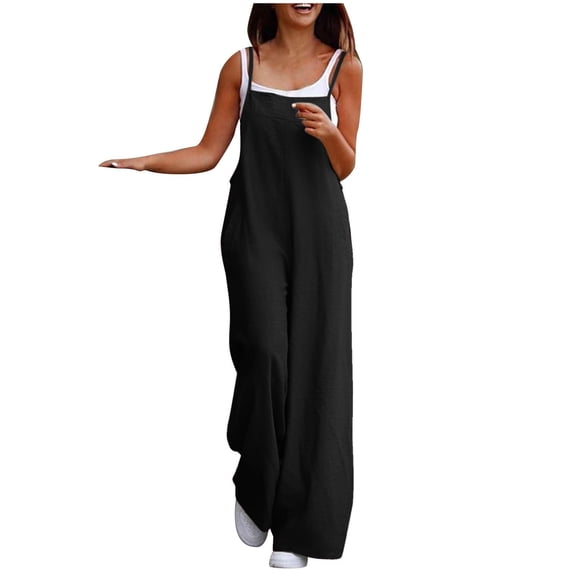 Women's Casual Summer Jumpsuit Comfortable Loose Fit Shoulder Strap Pocket Fashion Outfit