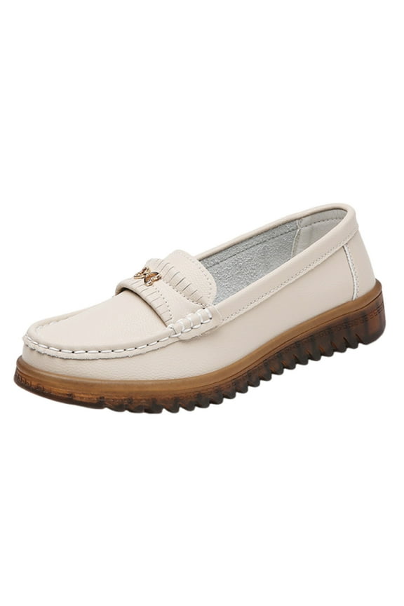 Women's Casual Summer Loafer Shoes Lightweight Non-Slip Slip-On Comfortable Round Toe Footwear for Leisure Outdoor Indoor Use Beige,36