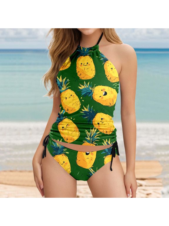 Women's Casual Summer Printed Two Piece Swimsuit Sports Bra Top Bathing Suit Board Shorts Swimsuits for Women Girls Board Shorts Set Bikini with Underwire Support Women Swimming Suits Halal Swimsuits