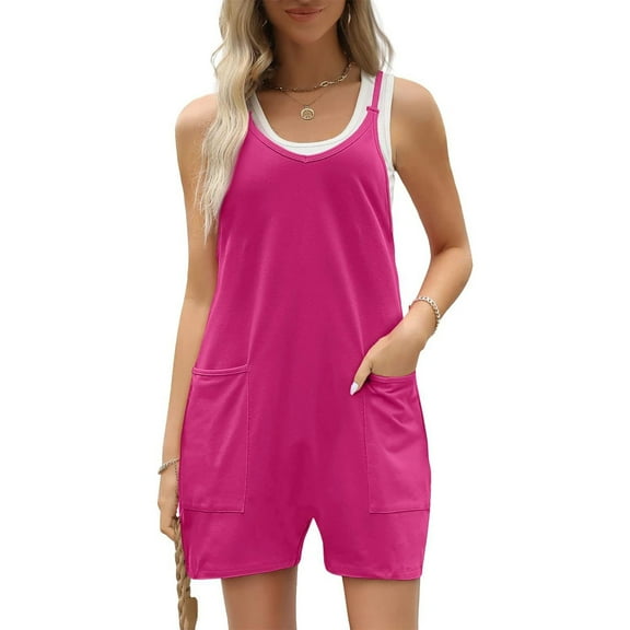 Women's Casual Summer Rompers - Spaghetti Strap Jumpsuit with Pockets - Loose Fit - Vacation/Beach - S-XXL