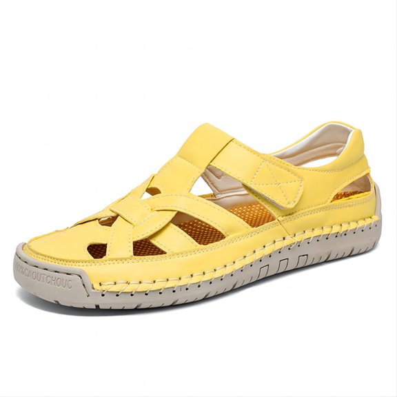 Women's Casual Summer Sandals Outdoor Comfort Closed Toe Beach Adjustable Lightweight Hollow Walking Soft Flat Shoes Yellow 8 US