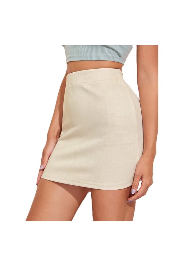 Women's Casual Summer Short Pencil Skirt Wrap Stretch High Waisted Solid Color Above Knee Bodycon Beach Mini Skirt