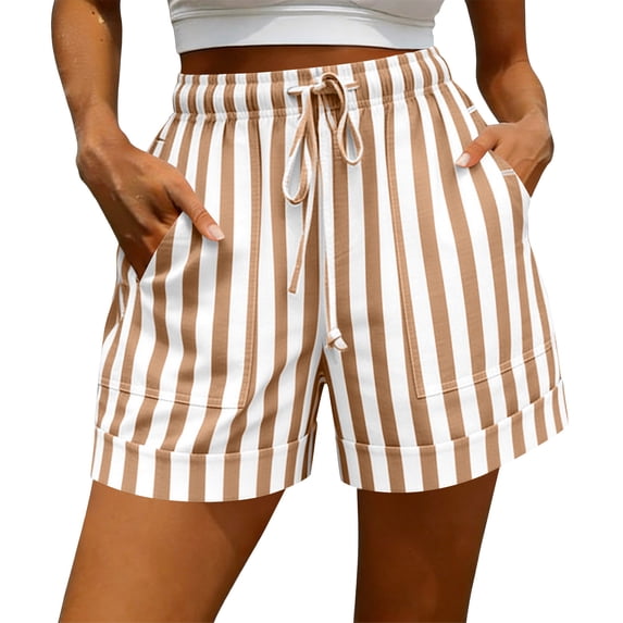 Women's Casual Summer Shorts with Pockets, Striped Beach Loose Fit