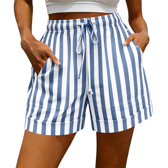 Women's Casual Summer Shorts with Pockets, Striped Beach Loose Fit