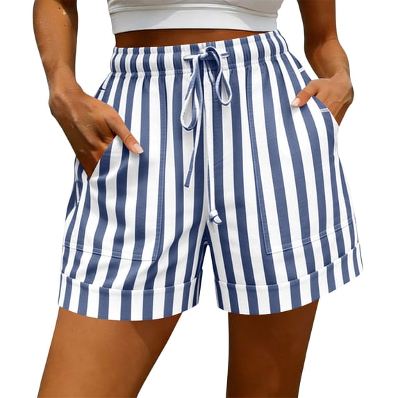 Women's Casual Summer Shorts with Pockets, Striped Beach Loose Fit