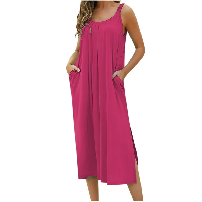 Women's Casual Summer Sleeveless Long Maxi Dresses Split Beach Dress with  Pockets Lounge Sleepwear Nightgown - Walmart.com