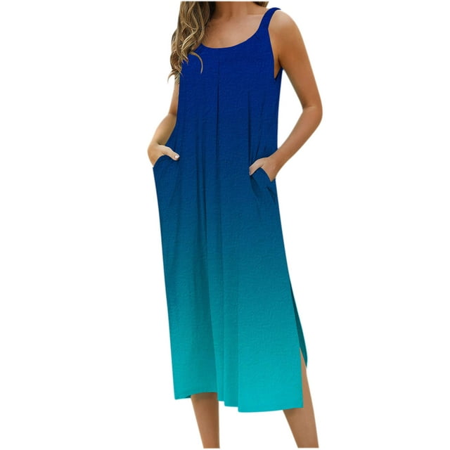 Women's Casual Summer Sleeveless Long Maxi Dresses Split Beach Dress ...