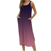 NEBZCIV Women's Casual Summer Sleeveless Long Maxi Dresses Split Beach Dress with Pockets Lounge Sleepwear Nightgown