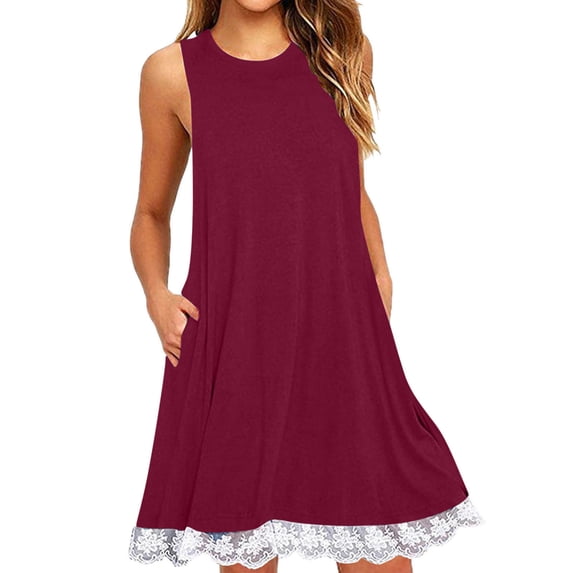 Women's Casual Summer Sleeveless Round-Neck Mini Dress Solid Color