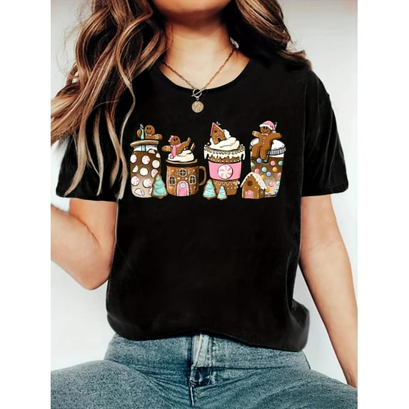 Women's Casual Summer T-Shirt with Chocolate Milk Tea Print - Soft Polyester, Crew Neck, Short Sleeve, Machine Washable Tee For Adult, Men, Women, Teen, Teenager, Adolescent, Youth