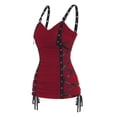 thumbnail image 1 of Women's Casual Summer Vest Solid Color Basic Eyelet Punk Style Strappy Vest New Women's Top-Claret-L, 1 of 7