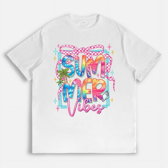 Women’s Casual “Summer Vibes” Tee – Colorful Trendy Graphic Cotton Tops