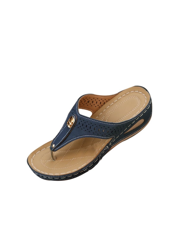 Women's Casual Summer Wedge Slippers Solid Color Fish Mouth Thick Bottom Slides with Metal Buckle for Outdoor & Indoor Comfort