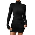 thumbnail image 1 of Women's Casual Sweater Dress Turtleneck Ribbed Bodycon Long Sleeve Mini Knit Dresses 2024 Fashion, 1 of 9