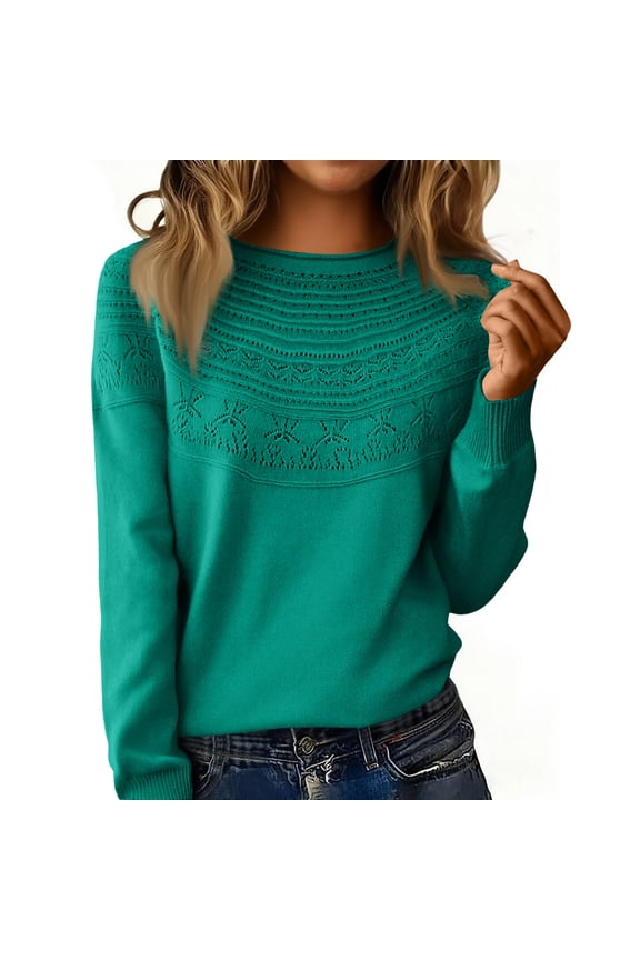 Women's Casual Sweaters,Lace Up Tops,Long Sleeve Round Neck Pullover Tops for Lightweight Wear 2026 Green 2XL