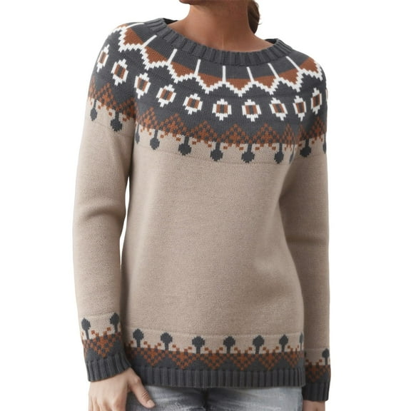 Women's Casual Sweaters Vintage Graphic Print Long Sleeve Knitted Blouses 2025 Fall Winter Crew Neck Loose Fit Pullover Tops