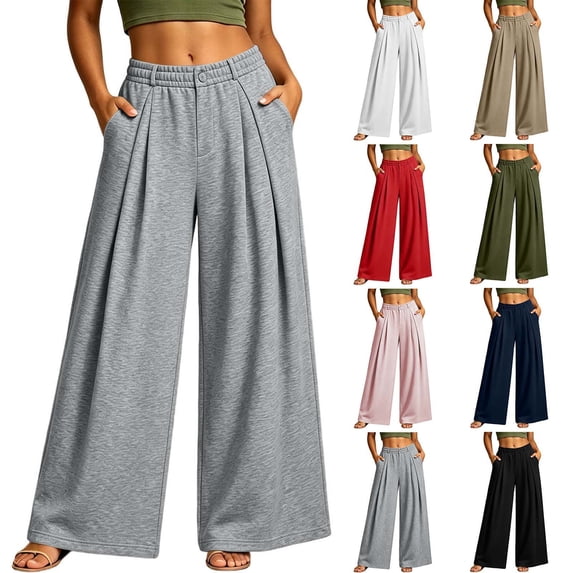 Women's Casual Sweatpants, Elastic Waist Solid Wide Leg Pants with Double Pockets & Belt Loops, Winter & Street Wear | VerBelle,Pink 2XL