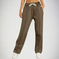 thumbnail image 1 of Women's Casual Sweatpants Solid Color Elastic High Waist Loose Straight Leg Jogging Sweatpants With Pockets (XXL, Brown), 1 of 5