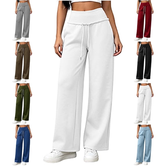 Women's Casual Sweatpants Solid Color High Waist Elastic Drawstring Straight Leg Loose Relaxed Fit With Pockets