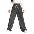 thumbnail image 1 of Women's Casual Sweatpants Solid Flare Leg High Waisted Baggy Sweat Pants Drawstring Athletic Outdoor Pants (M, Dark Gray), 1 of 5