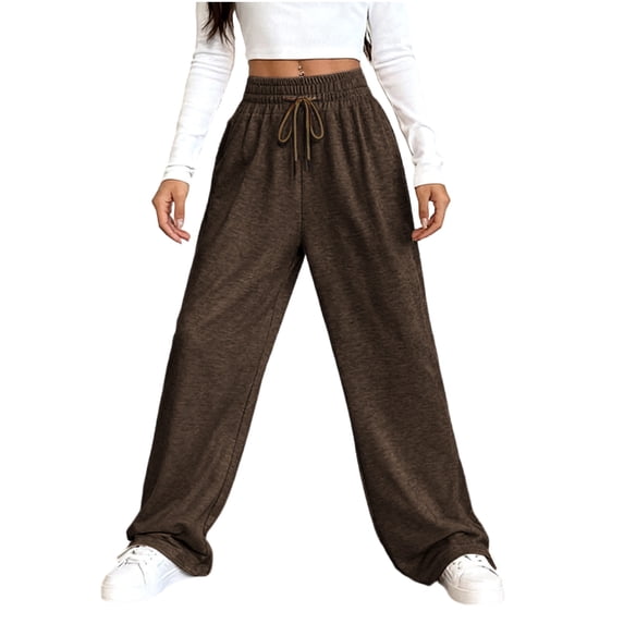 Women's Casual Sweatpants Solid Flare Leg High Waisted Baggy Sweat Pants Drawstring Athletic Outdoor Pants (S, Coffee)