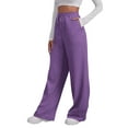 thumbnail image 1 of Women's Casual Sweatpants with Pockets Drawstring Cotton Elastic Waist Wide Leg Jersey Trouser Pants, Purple|Long XL, 1 of 6