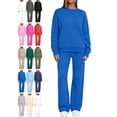 thumbnail image 1 of Women's Casual Sweatshirt 2 Piece Outfit Set Crewneck Long Sleeve Pullover Solid Color Loose Fit Wide Leg Pants Set, 1 of 8