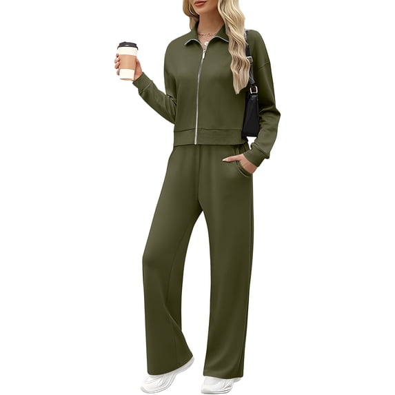 Women's Casual Sweatshirt And Wide Leg Sweatpants Sportswear Set