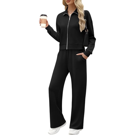 Women's Casual Sweatshirt And Wide Leg Sweatpants Sportswear Set
