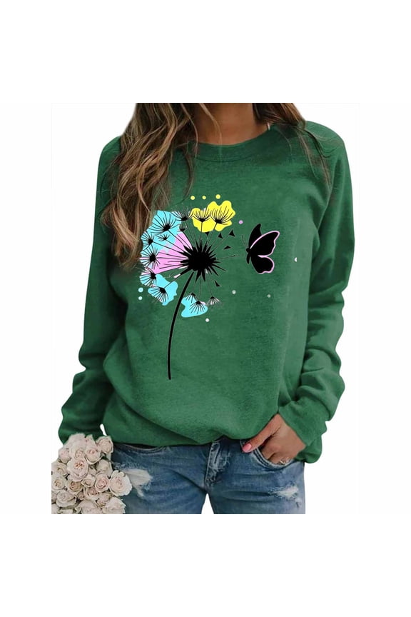 Women's Casual Sweatshirt Print Round Neck Raglan Sleeve Long Sleeve Loose Pullover Comfort Top Fashion Wear