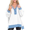 thumbnail image 1 of Women's Casual Sweatshirt Oversized Casual 1/2 Button Color Block Pullover Top Round Neck Long Sleeve Fall Trendy Shirts(White XXL), 1 of 7