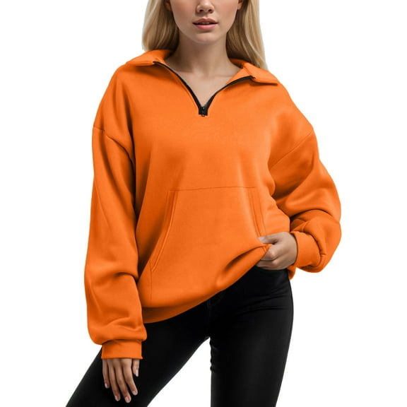 Women's Casual Sweatshirt Quarter Zip up Solid Color V Neck Long Sleeved Pullover Fall Outfits Lightweight Comfy Y2k Tops 2025 with Pockets