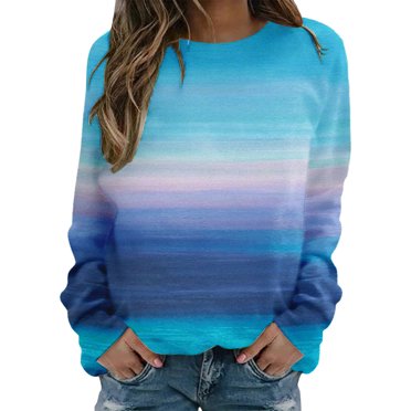 Women's Casual Sweatshirt Tops Colorful Striped Gradient Printed Long Sleeve Round Neck Loose Fit Leisure Shirt 2025 Pullover Sweatshirt
