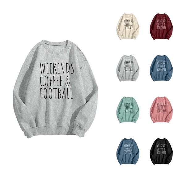 Women's Casual Sweatshirt Weekends Coffee and Football Shirt Long Sleeve Crewneck Sweat Shirts Pullover Tops
