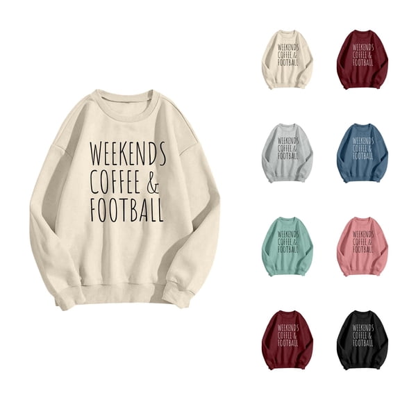 Women's Casual Sweatshirt Weekends Coffee and Football Shirt Long Sleeve Crewneck Sweat Shirts Pullover Tops