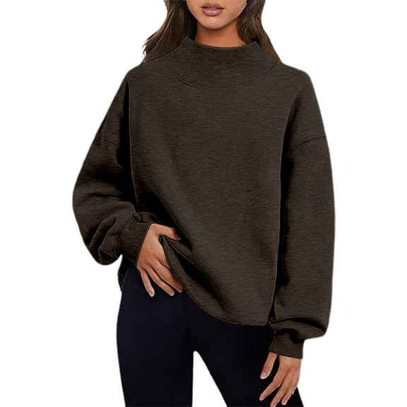 Women's Casual Sweatshirts Oversized Solid Turtleneck Long Sleeve Tunic Tops Fall Winter Loose Fit Outfits Clothes Blouses