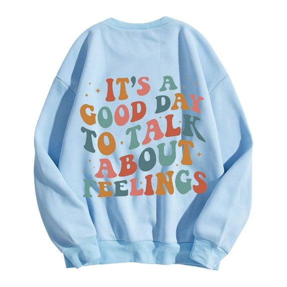 Women's Casual Sweatshirts Funny Letter Graphic Print Long Sleeve Crewneck Tops Fall Winter Fashion Loose Pullover Shirts