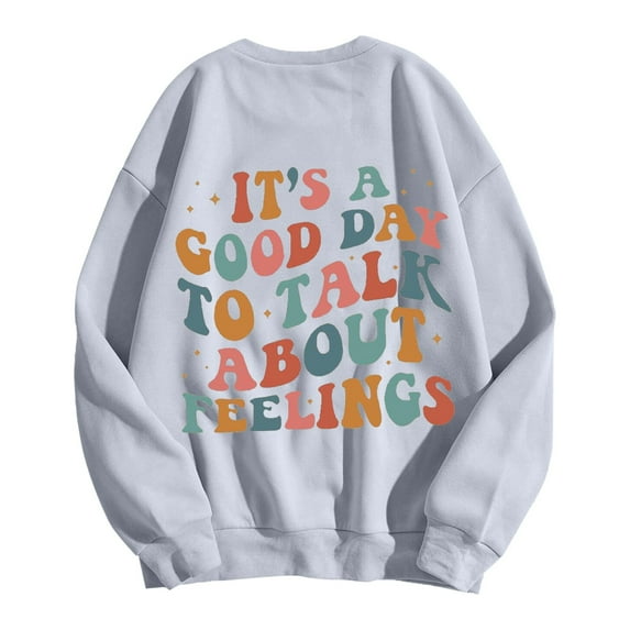 Women's Casual Sweatshirts Funny Letter Graphic Print Long Sleeve Crewneck Tops Fall Winter Fashion Loose Pullover Shirts