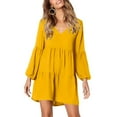 thumbnail image 1 of Women's Casual Swing Dress Long Sleeve V Neck Flutter Lantern Sleeve Loose Dresses Yellow X-Large, 1 of 6