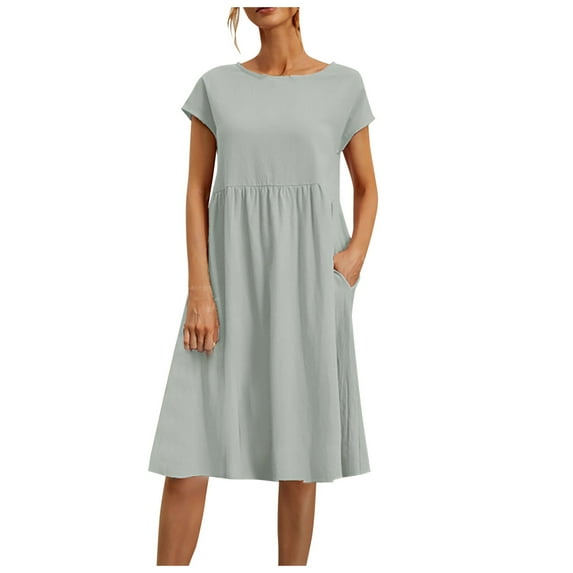 Women's Casual T-Shirt Dress Solid Color Short Sleeve A-Line Dress