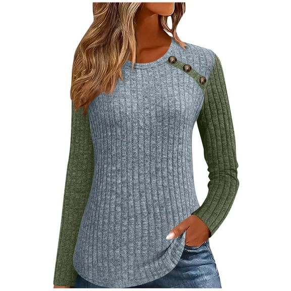 Women's Casual T-Shirt Top with a Round Neck and Long Sleeves in a Solid Color for a Simple Blouse Alternative