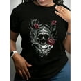 thumbnail image 1 of Women's Casual T-Shirt White Skull And Roses Graphic Print For Daily Wear, 1 of 7