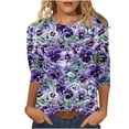thumbnail image 1 of Women's Casual T-Shirts 3/4 Sleeve Color Block Cute Tops Comfy Blouses, 1 of 5