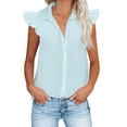 thumbnail image 1 of Women's Casual T-Shirts Ruffle Cap Sleeve Shirts Button Down V Neck Tee Dressy Tops Solid Trendy Basic Work Outfits Summer T Shirts Blouses, 1 of 6