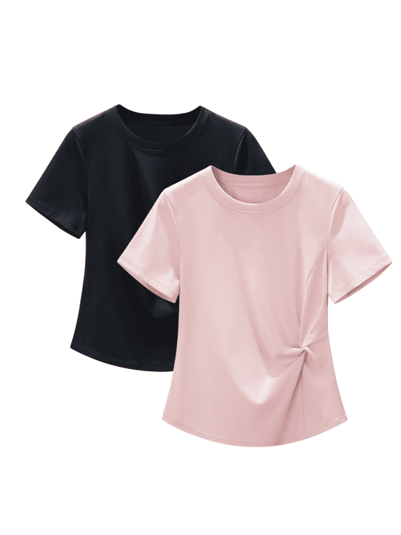 Women's Casual T-Shirts Side Twisted Knot Short Sleeve Top Soft Summer Blouses Work